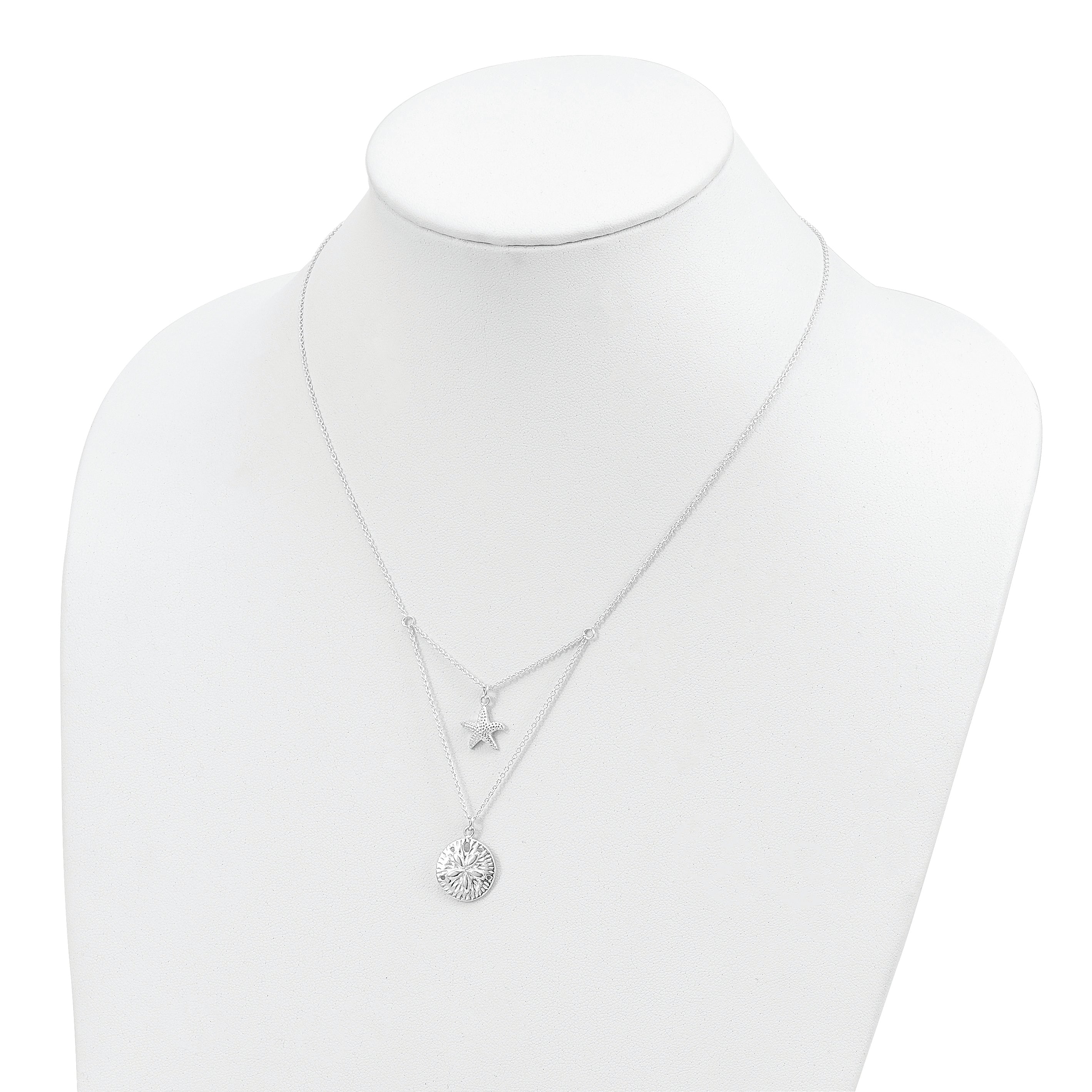 Sterling Silver 925 Starfish and Sand Dollar Layered Necklace