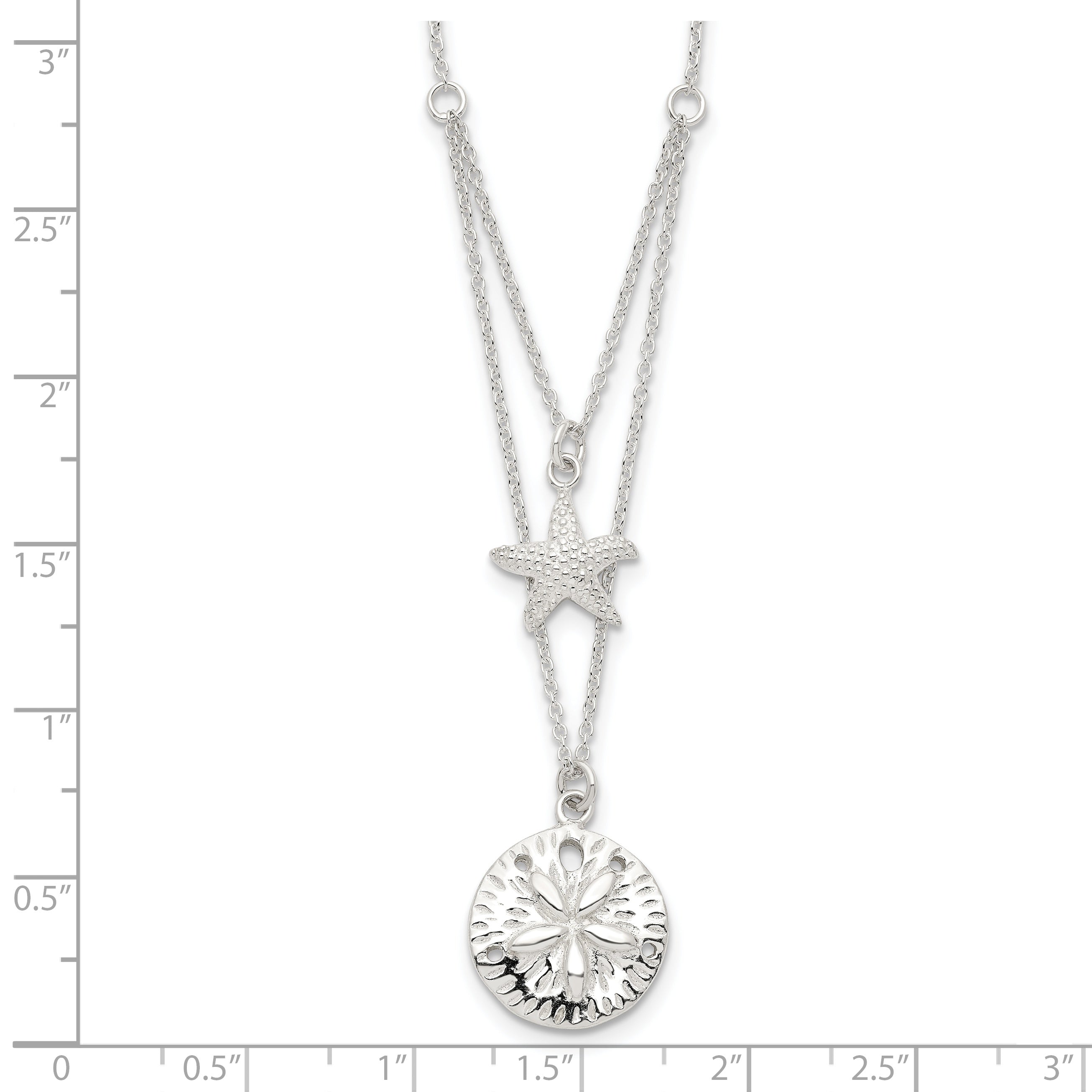 Sterling Silver 925 Starfish and Sand Dollar Layered Necklace