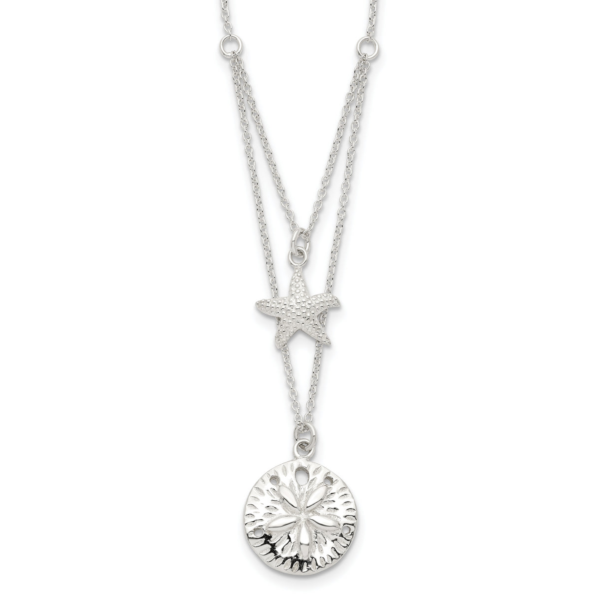 Sterling Silver Starfish and Sand Dollar 18 inch 2-strand Necklace