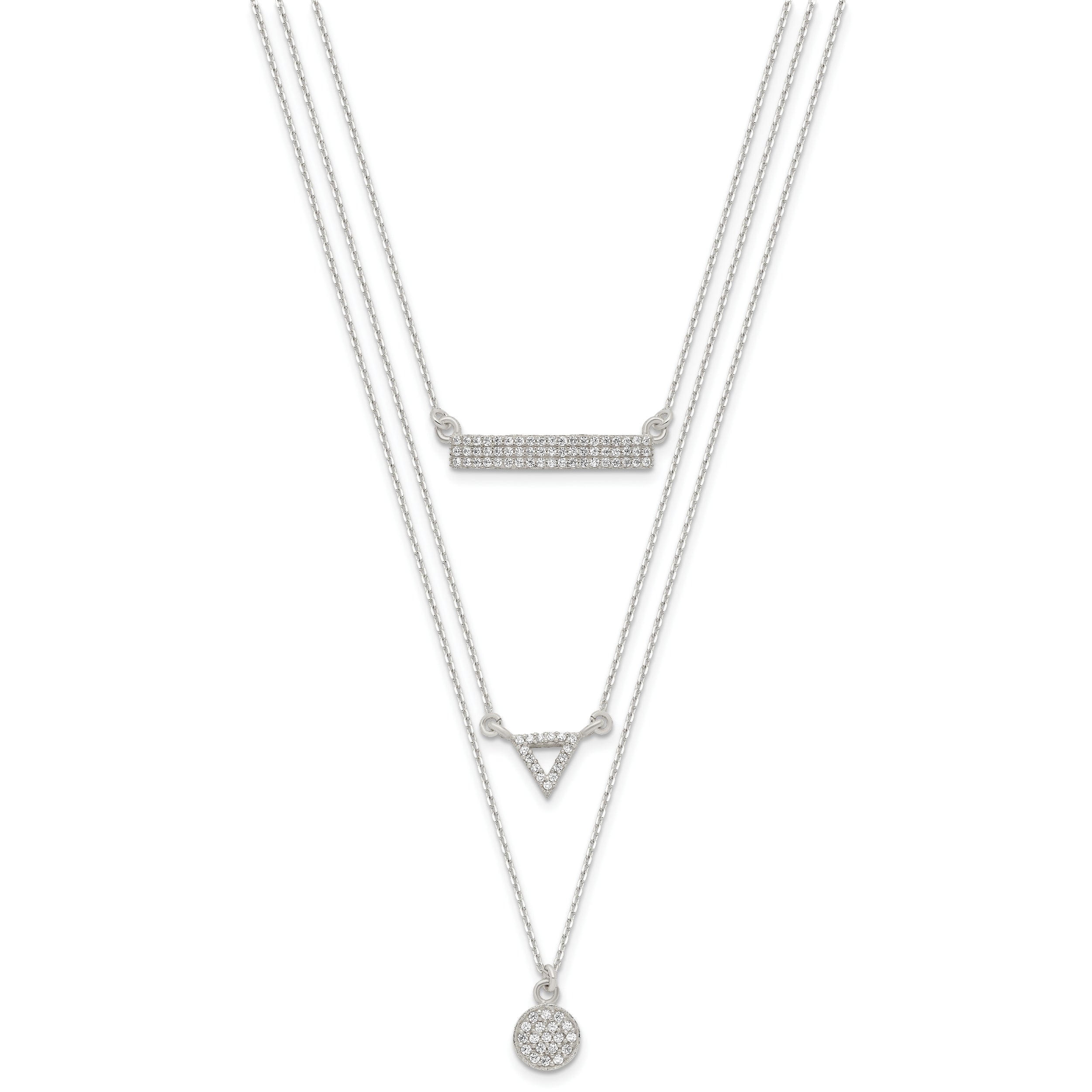 Sterling Silver 3-Strand Necklace with CZ Accents by Sophia Jewelers