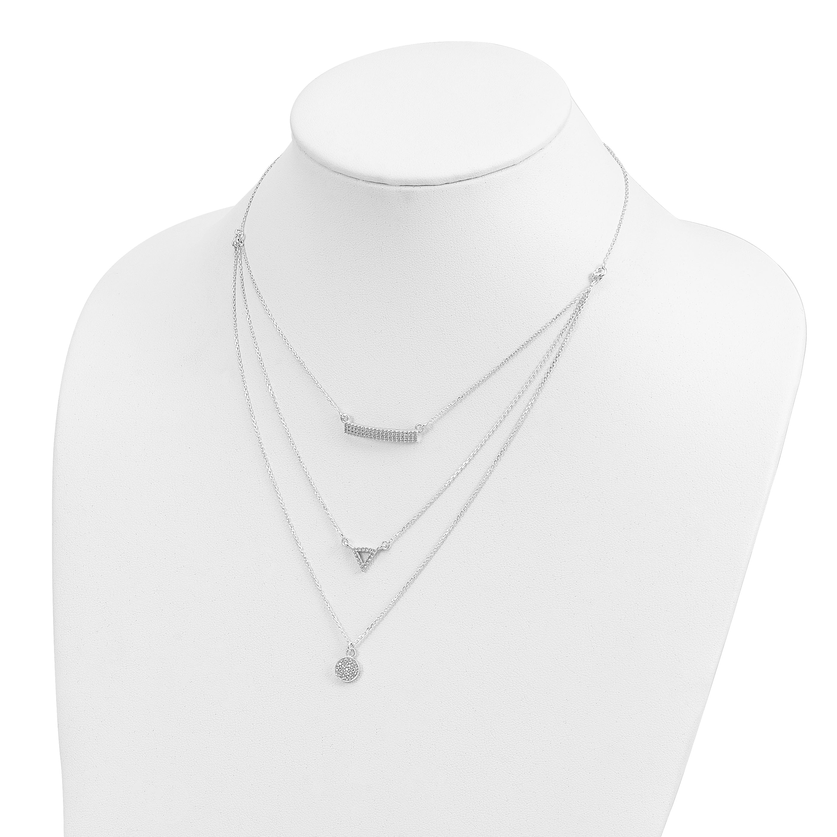 Sterling Silver 3-Strand Necklace with CZ Accents by Sophia Jewelers