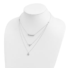 Sterling Silver 3-Strand Necklace with CZ Accents by Sophia Jewelers