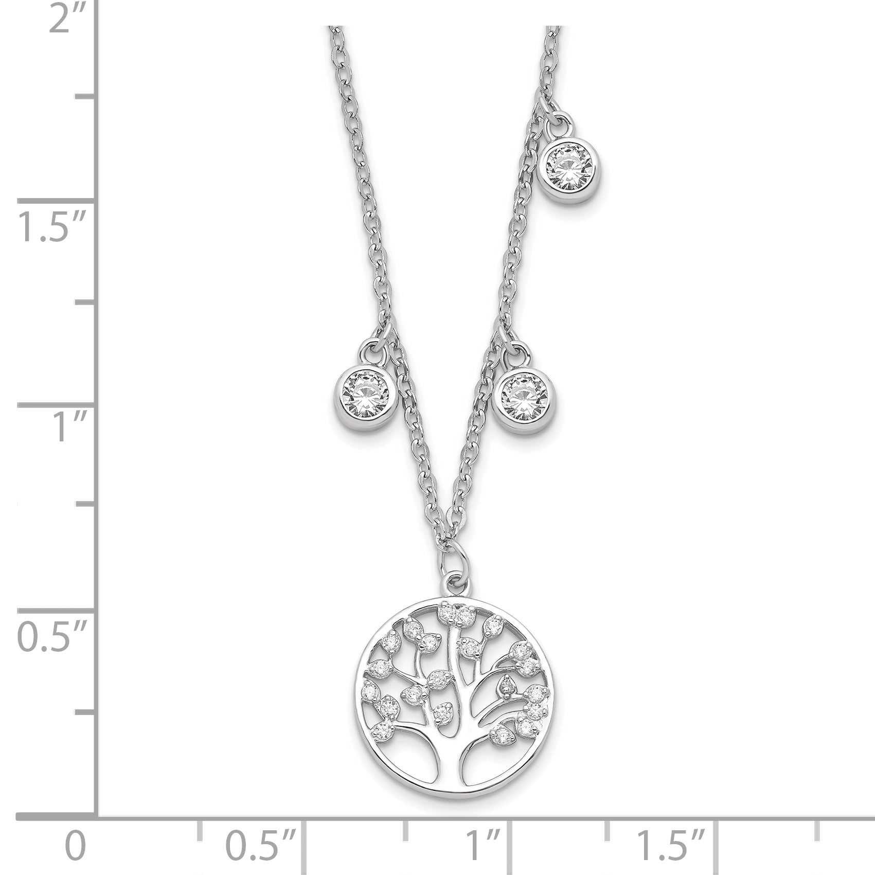 Sterling Silver Rhodium-plated CZ with Tree with 1in ext. Necklace