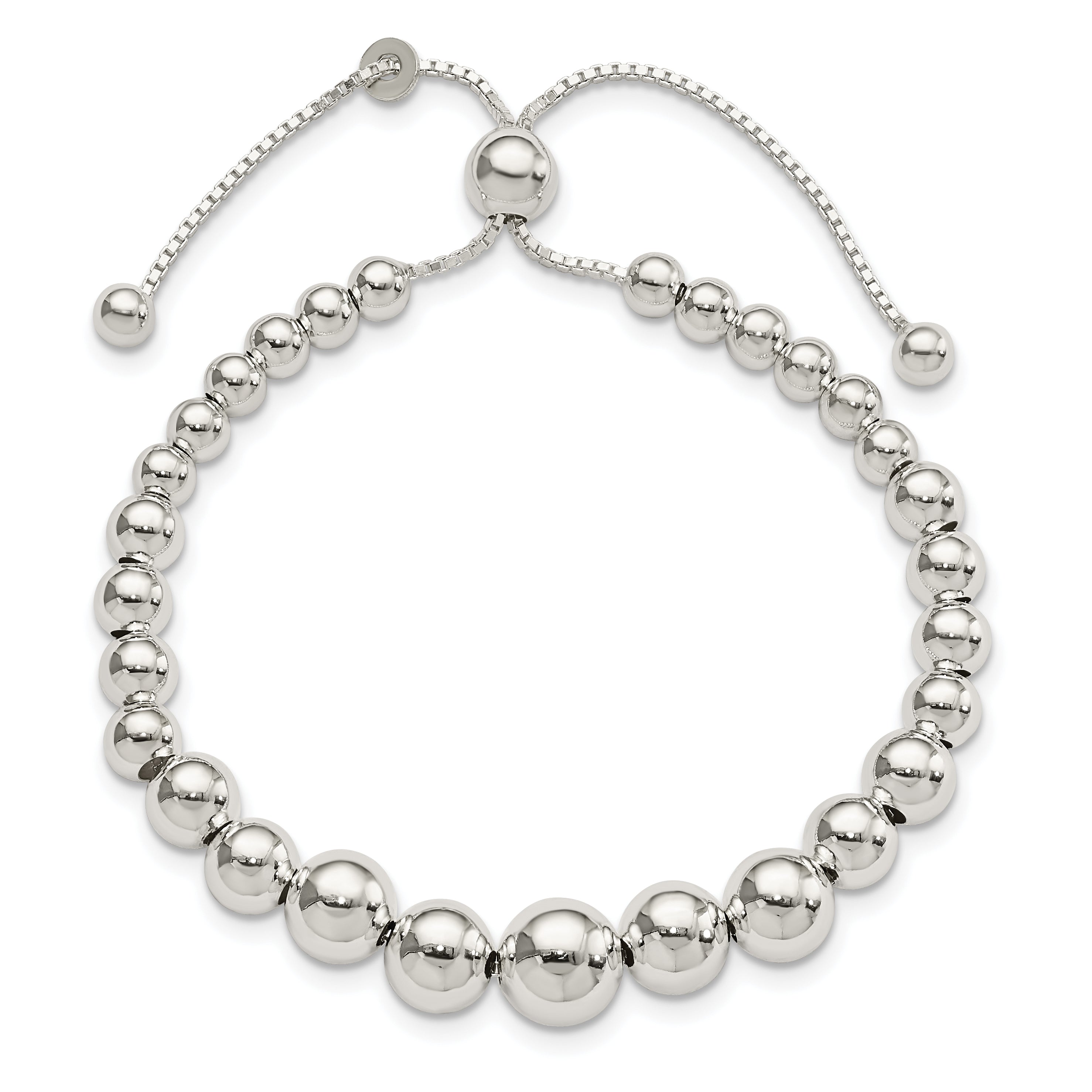 Sterling Silver Graduated Beads Adjustable Bracelet