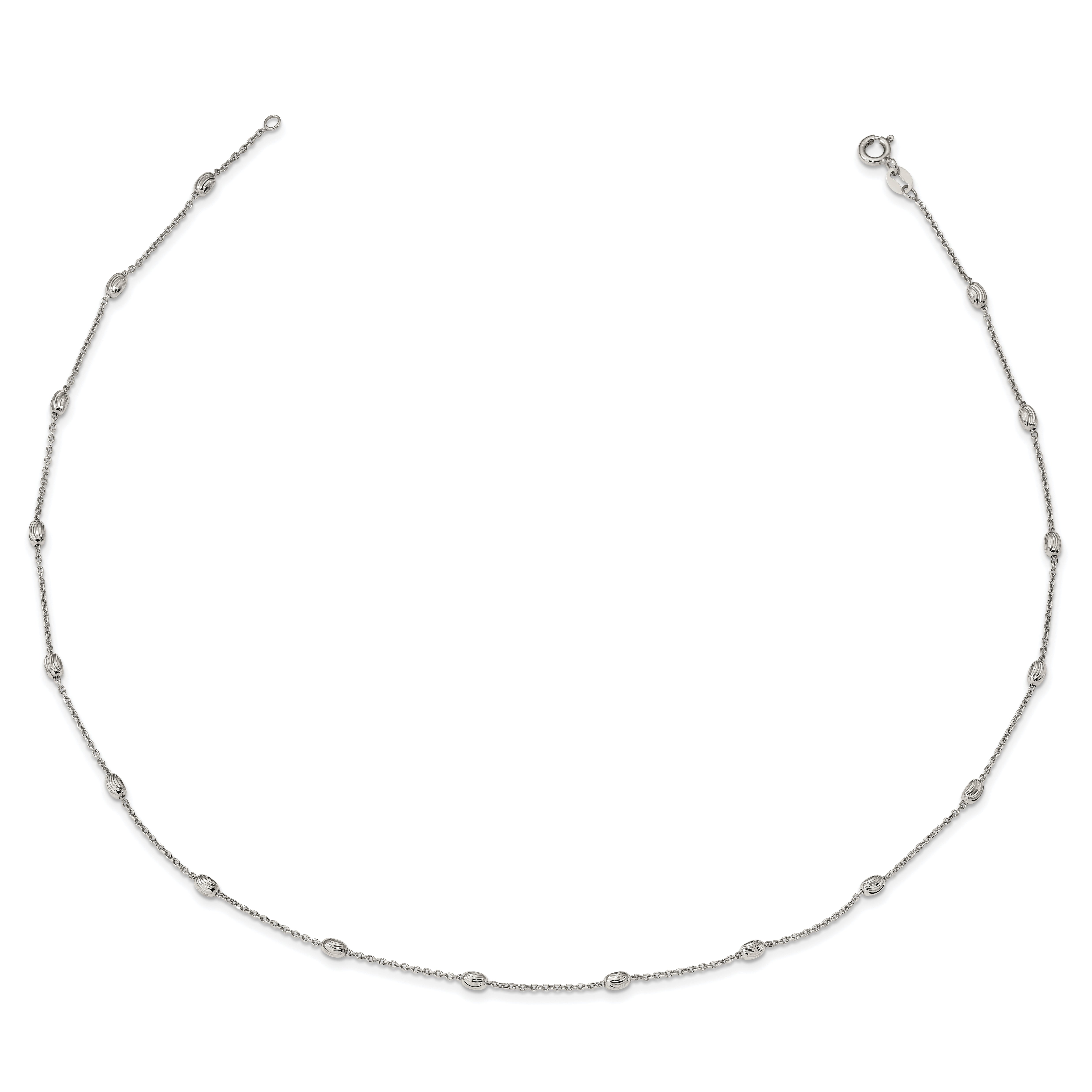 Sterling Silver Rhodium-plated Diamond-cut Beaded Necklace