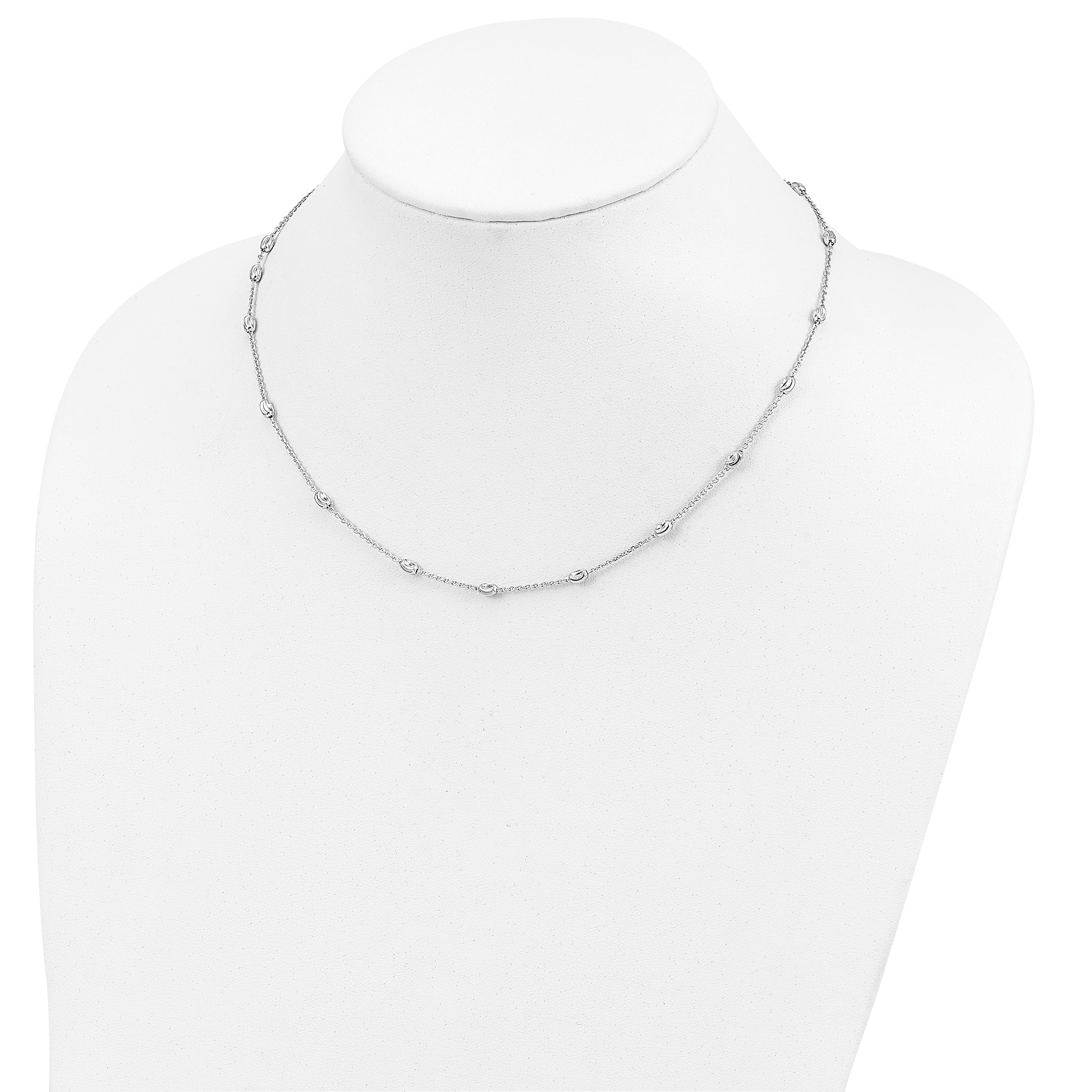 Sterling Silver Rhodium-plated Diamond-cut Beaded Necklace