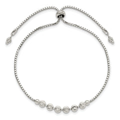 Sterling Silver Rhodium-plated Diamond-cut Beaded Adjustable Bracelet