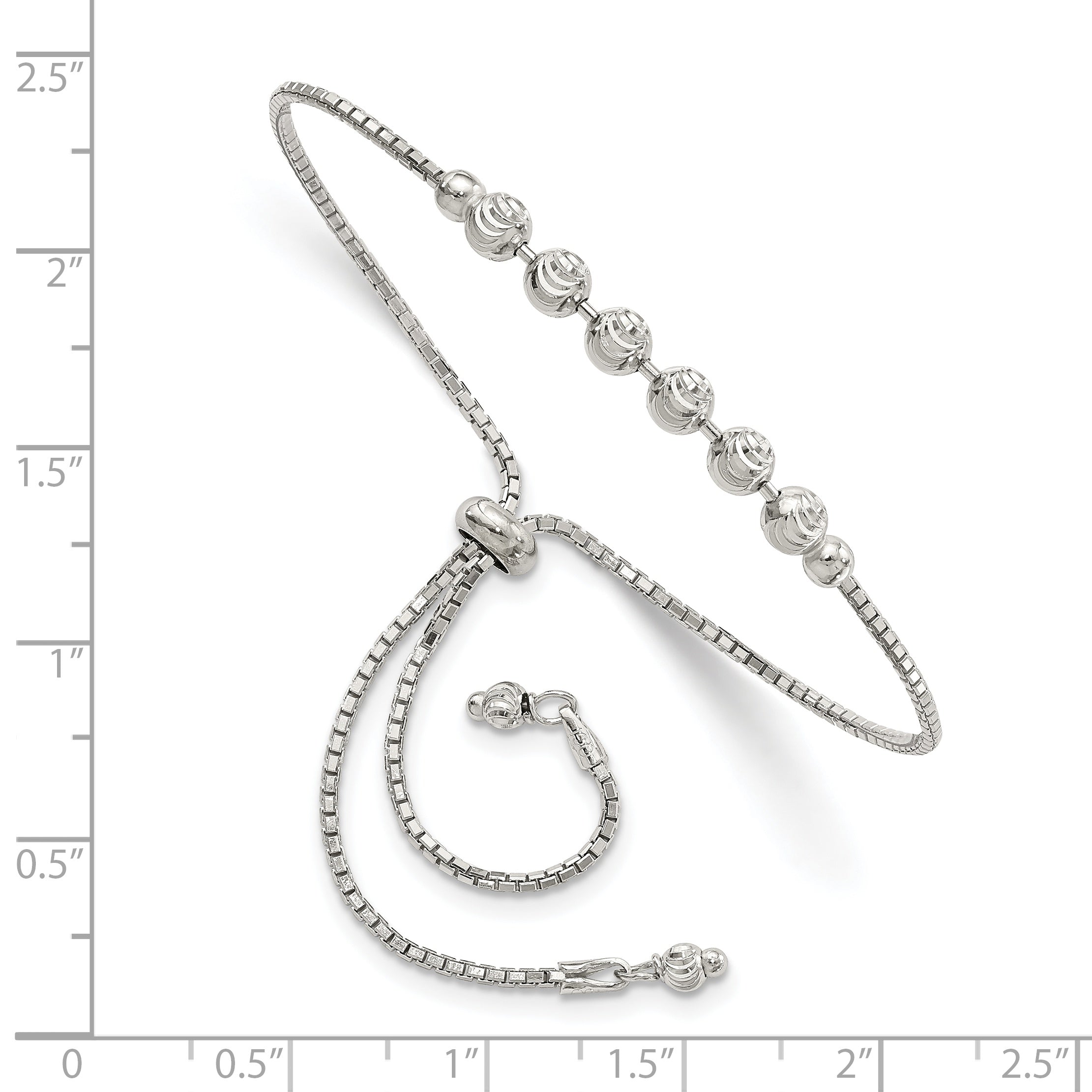 Sterling Silver Rhodium-plated Diamond-cut Beaded Adjustable Bracelet