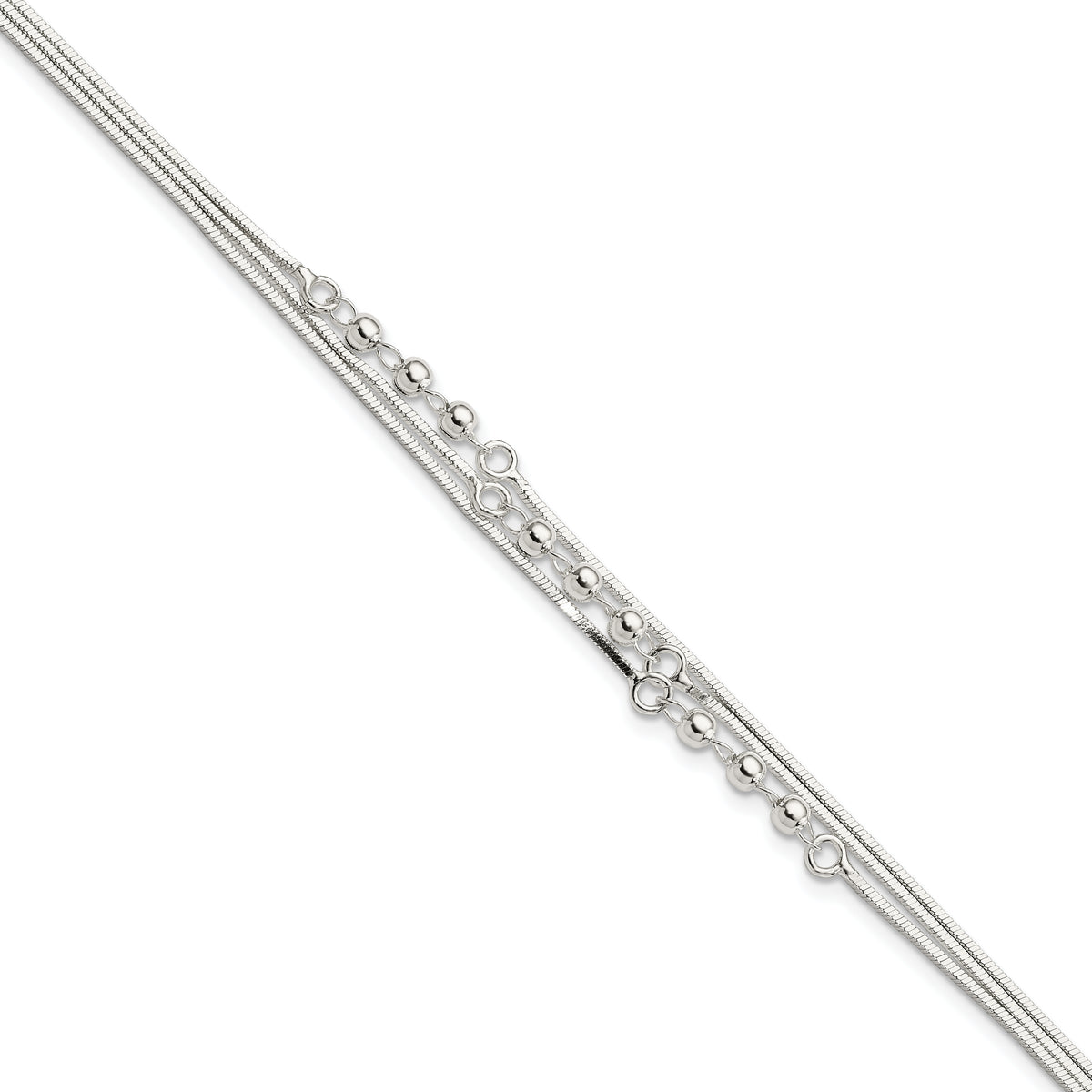 Sterling Silver Polished 3-Strand 7.5in Bracelet