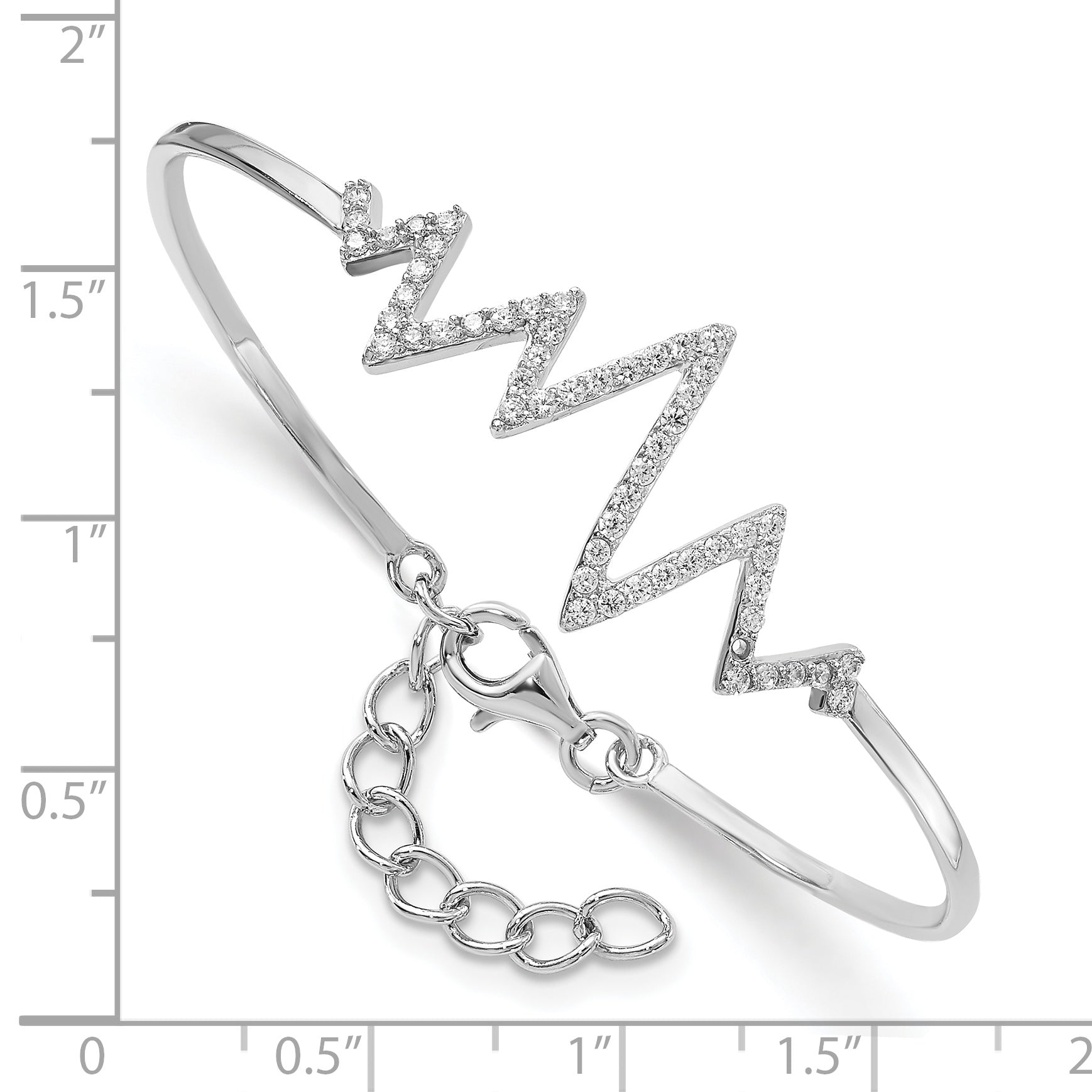 Sterling Silver Rhodium-plated CZ  Heartbeat Bangle