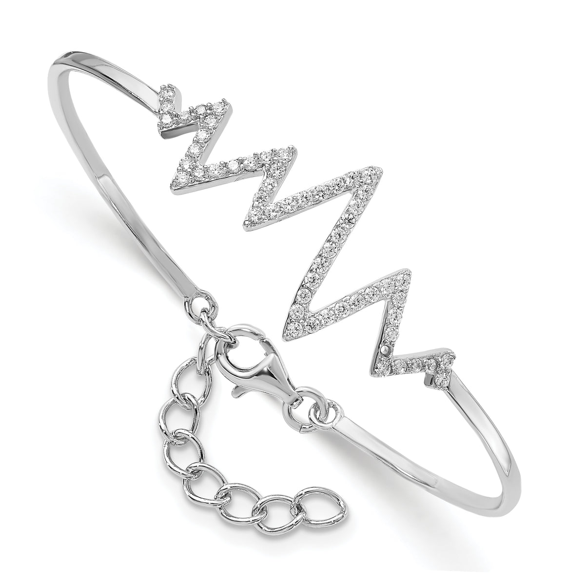 Sterling Silver Rhodium-plated CZ  Heartbeat Bangle