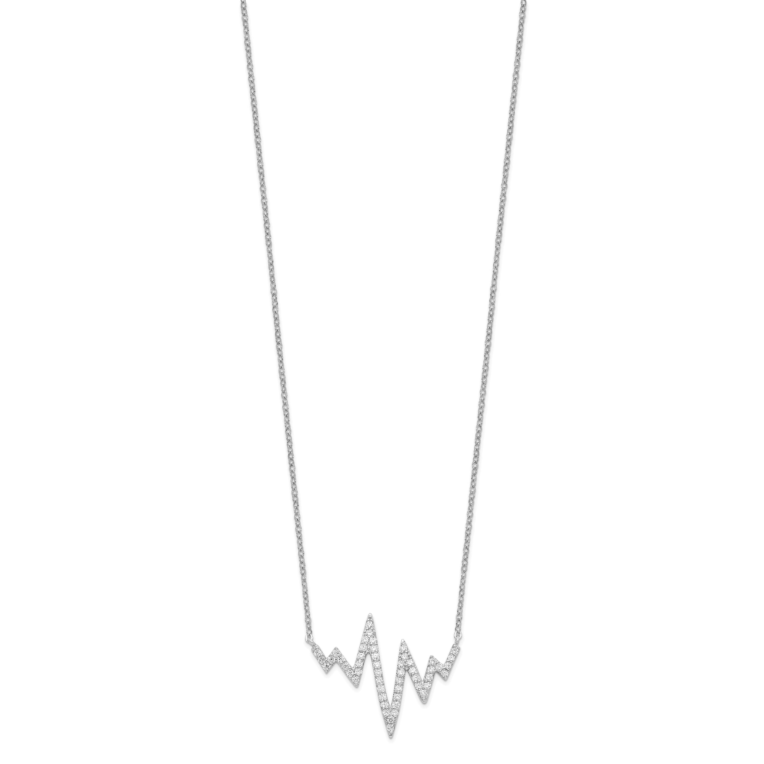 Sterling Silver Rhodium-plated CZ Heartbeat Necklace