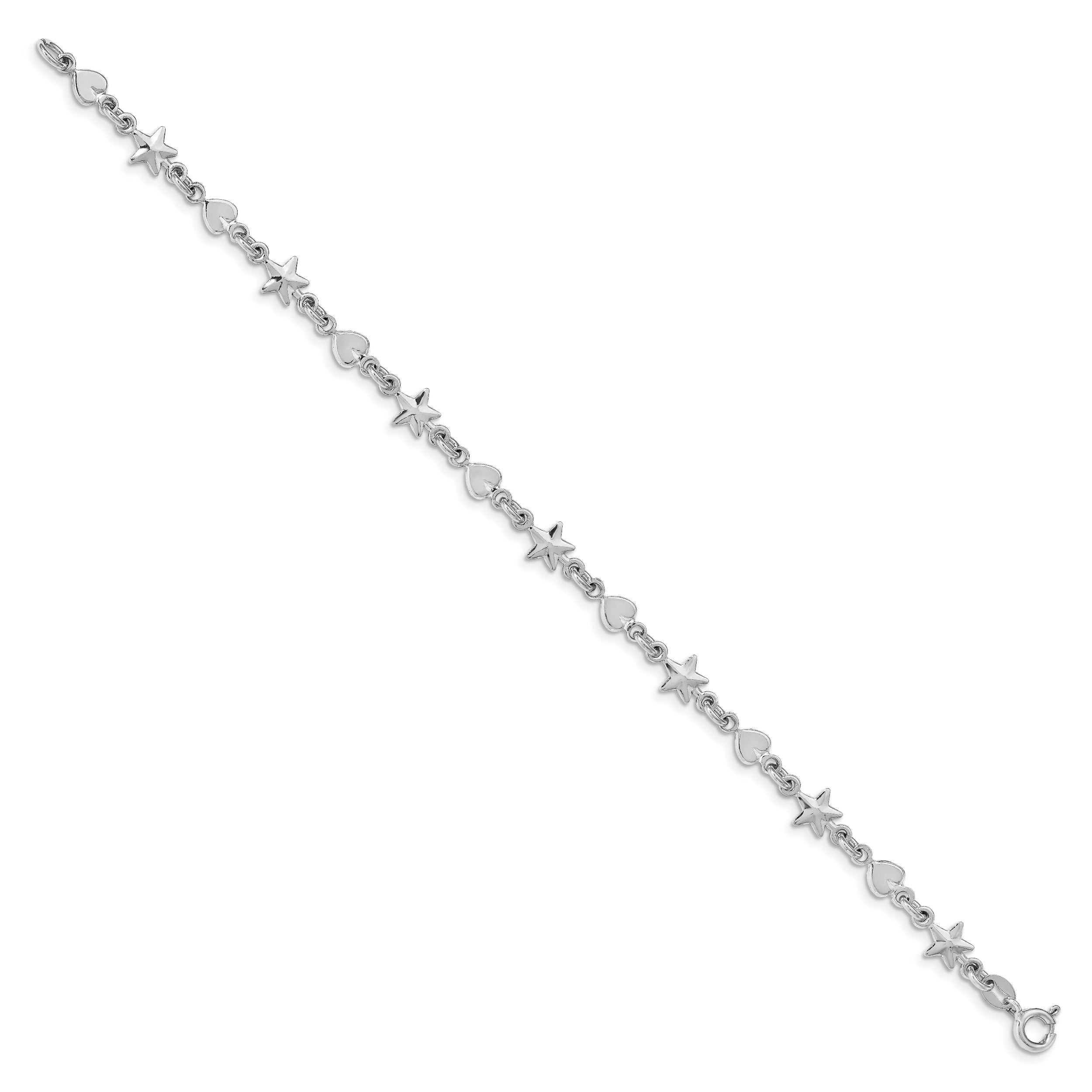 Sterling Silver Rhodium-Plated Star and Heart Bracelet