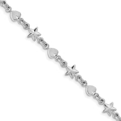 Sterling Silver Rhodium-Plated Star and Heart Bracelet