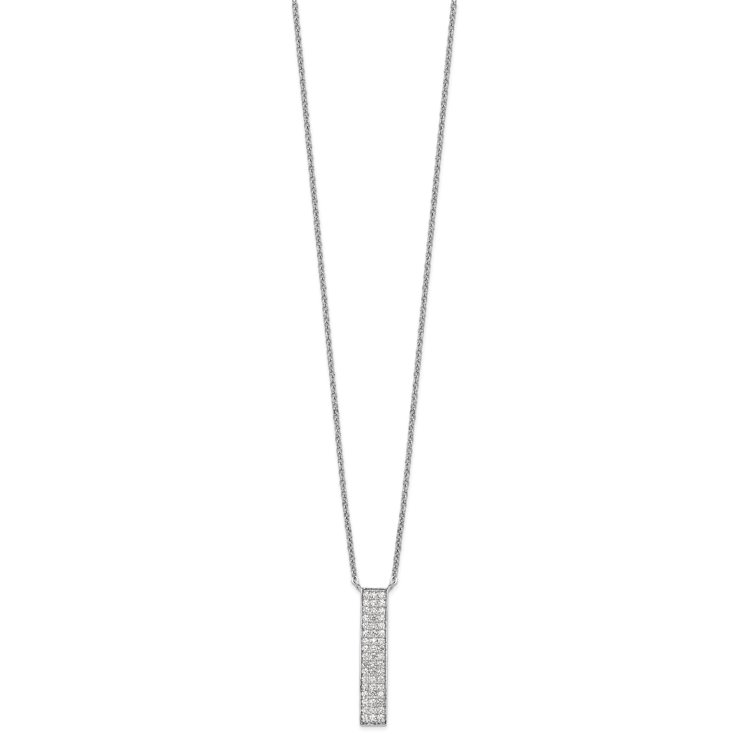 Sterling Silver Rhodium-plated CZ Dangle Bar Necklace