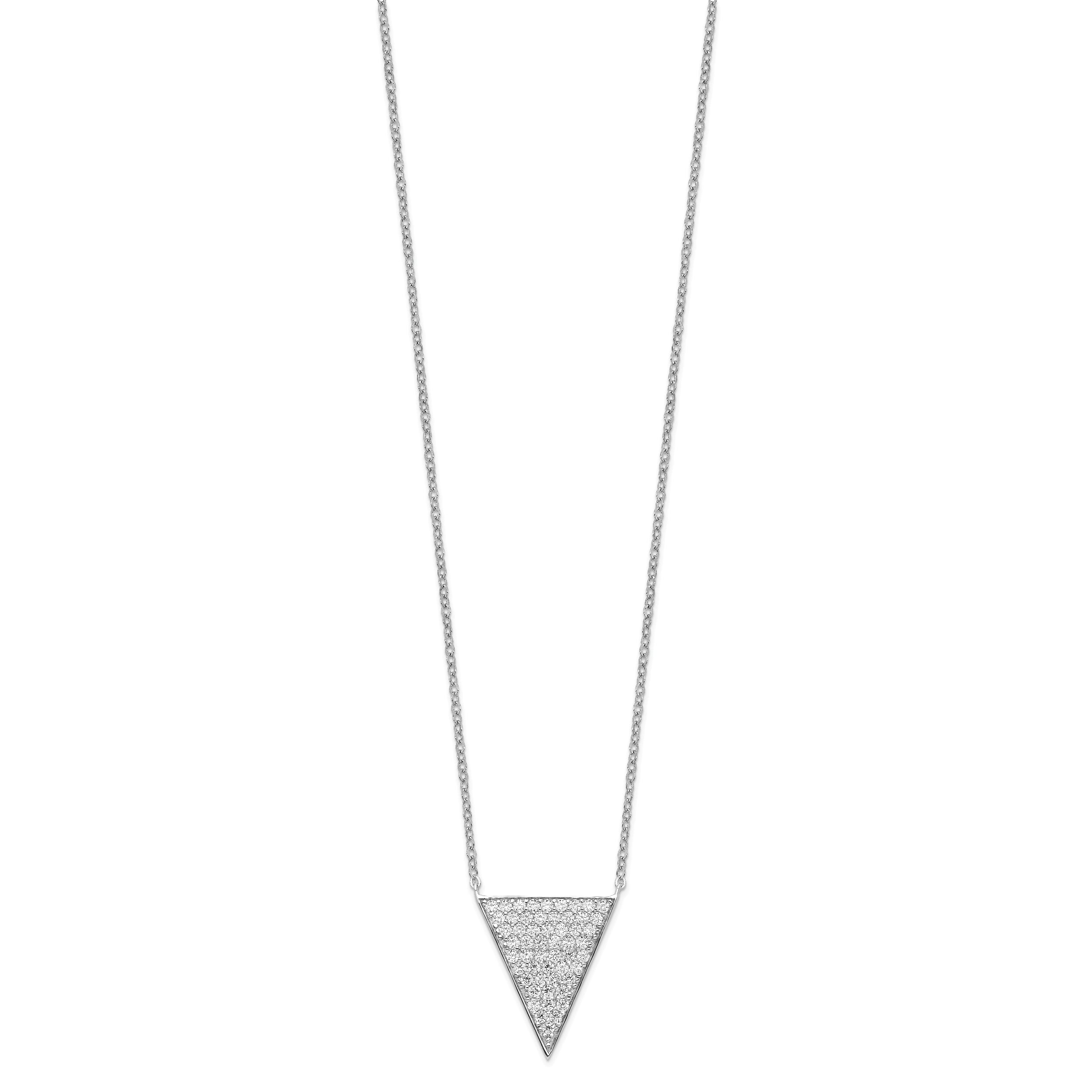 Sterling Silver Rhodium-Plated CZ Triangle Dangle Necklace Elegant Women's Piece