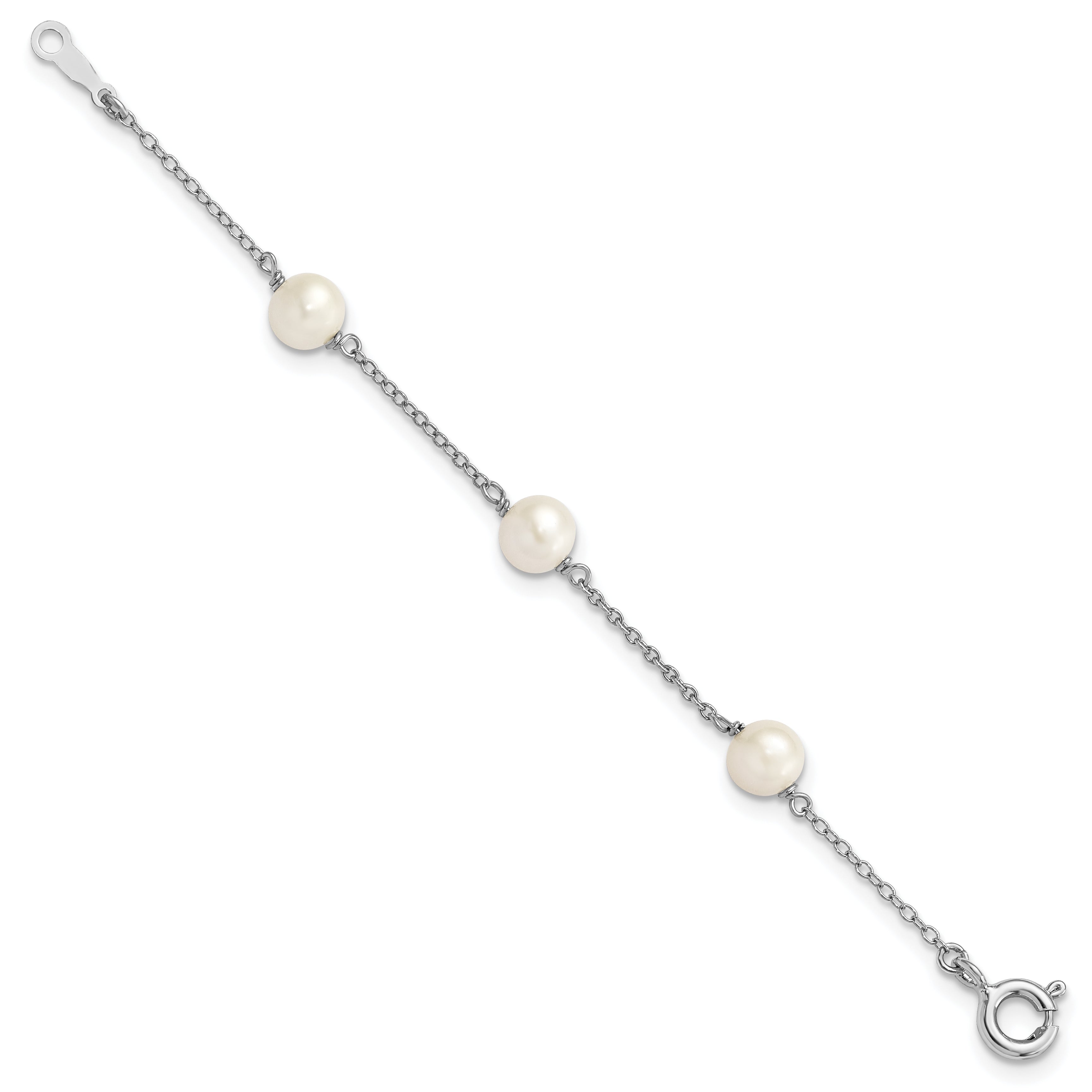 Sterling Silver RH-plated Polished 5-5.5mm FWC Pearl Children's Bracelet