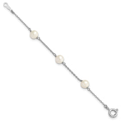 Sterling Silver RH-plated Polished 5-5.5mm FWC Pearl Children's Bracelet