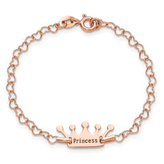 Sterling Silver Rose-tone Princess Crown Heart Link Children's Bracelet