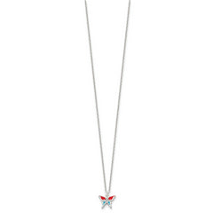 Sterling Silver Polished Red and Blue Enameled CZ Butterfly Children's Necklace