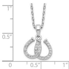 Sterling Silver Rhodium-plated CZ Double Horseshoe Necklace