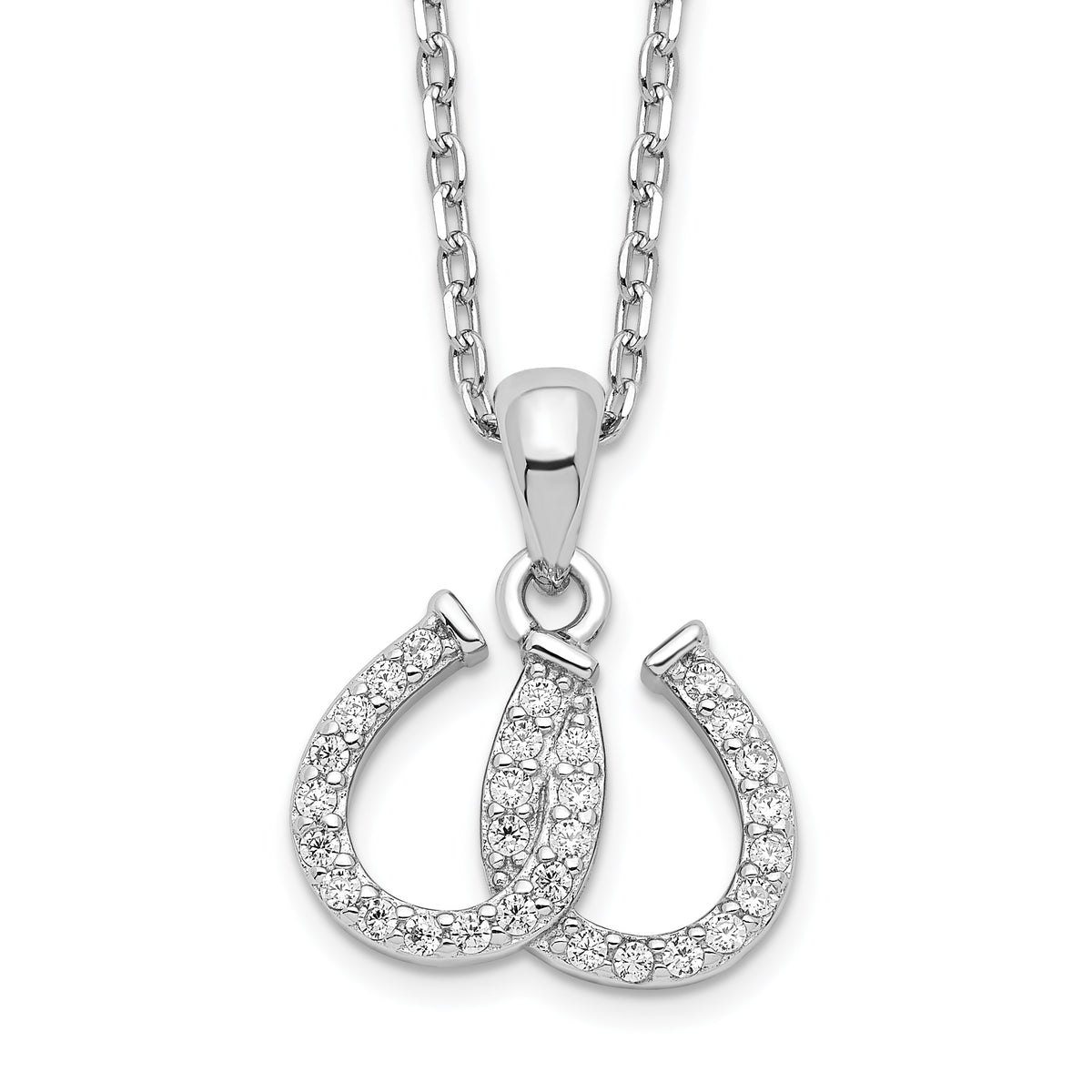 Sterling Silver Rhodium-plated CZ Double Horseshoe Necklace