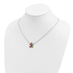 Sterling Silver Autism Puzzle Piece Necklace with Enamel Accents