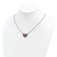 Sterling Silver Autism Heart Necklace with Multi-Color Enamel Finish