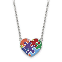 Sterling Silver Rhod-plated Enameled Autism Heart Necklace