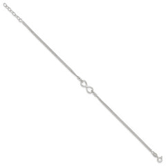 Sterling Silver 2-Strand Beaded Infinity Symbol 9in Plus 1in ext. Anklet