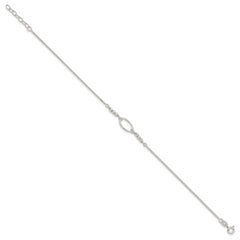 Sterling Silver Oval and Beaded 9in Plus 1in ext. Anklet