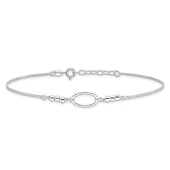 Sterling Silver Oval and Beaded 9in Plus 1in ext. Anklet