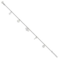 Sterling Silver Love Themed Dangles 9in Plus 1in Ext. Anklet