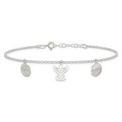 Sterling Silver Faith, Believe and Angel Dangles 9in Plus 1in Ext. Anklet