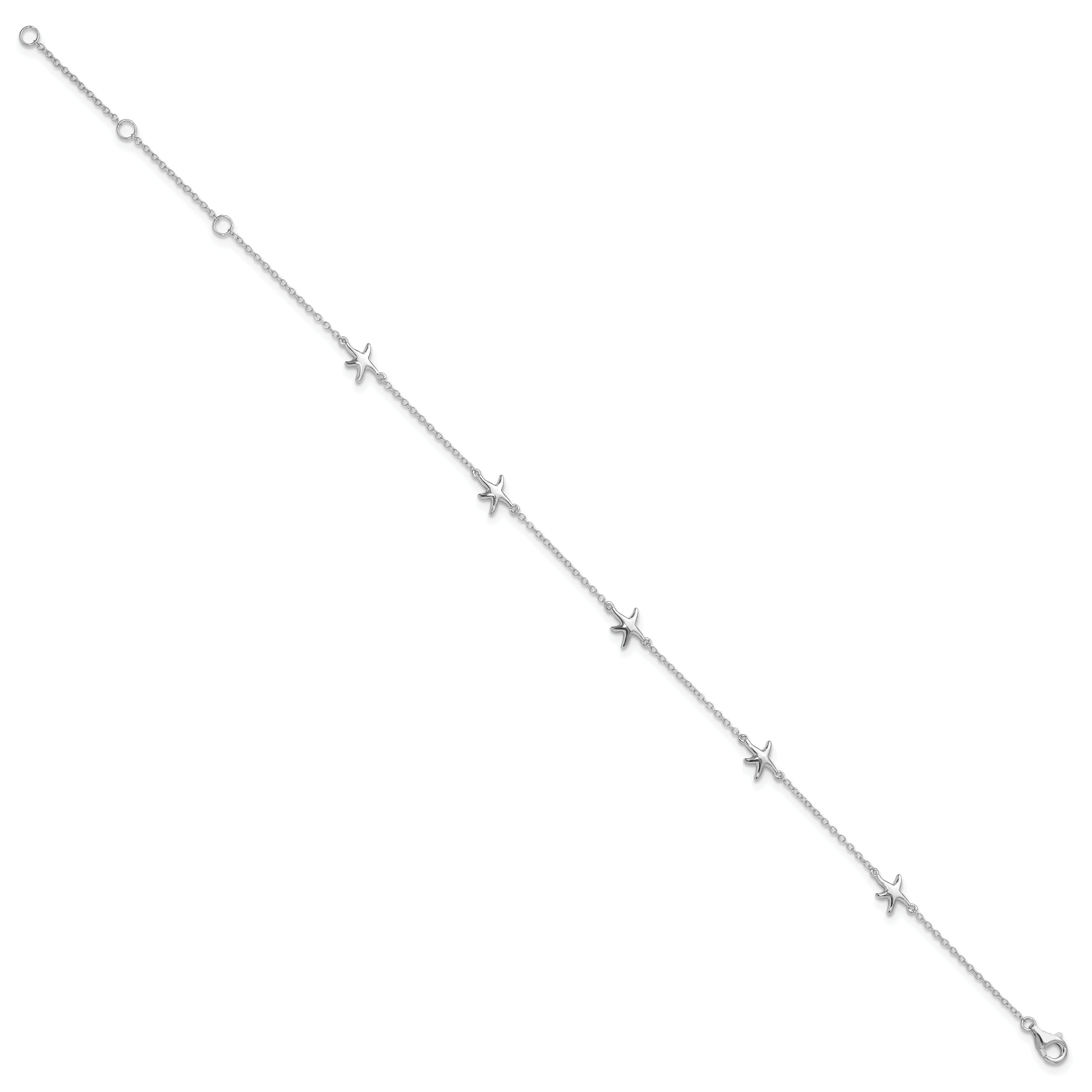 Sterling Silver Rhodium-plated Starfish 9 inch with a 2 inch extention Anklet