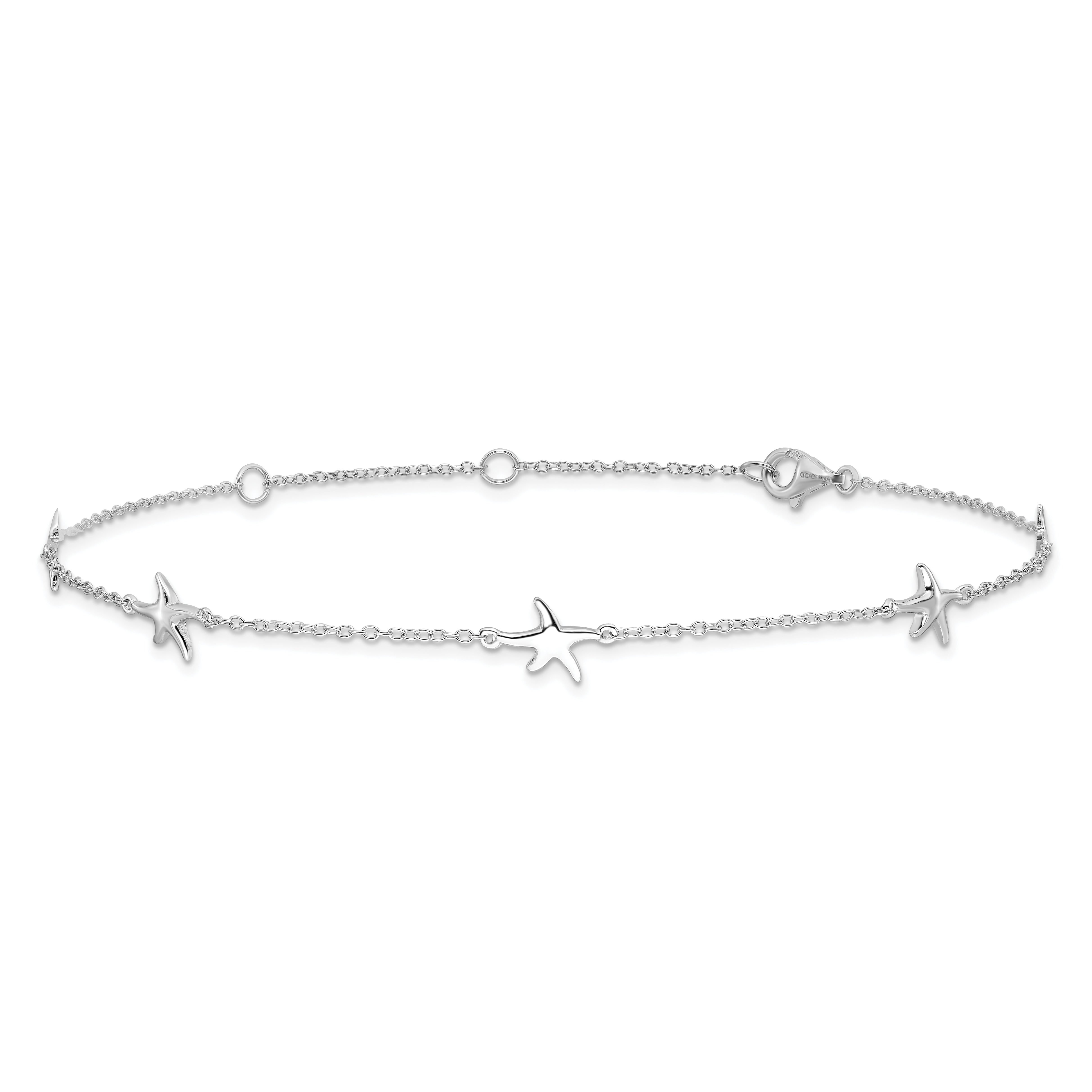 Sterling Silver Rhodium-plated Starfish 9 inch with a 2 inch extention Anklet