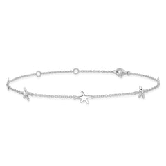 Sterling Silver Rhodium-plated Starfish 9 inch with a 2 inch extention Anklet