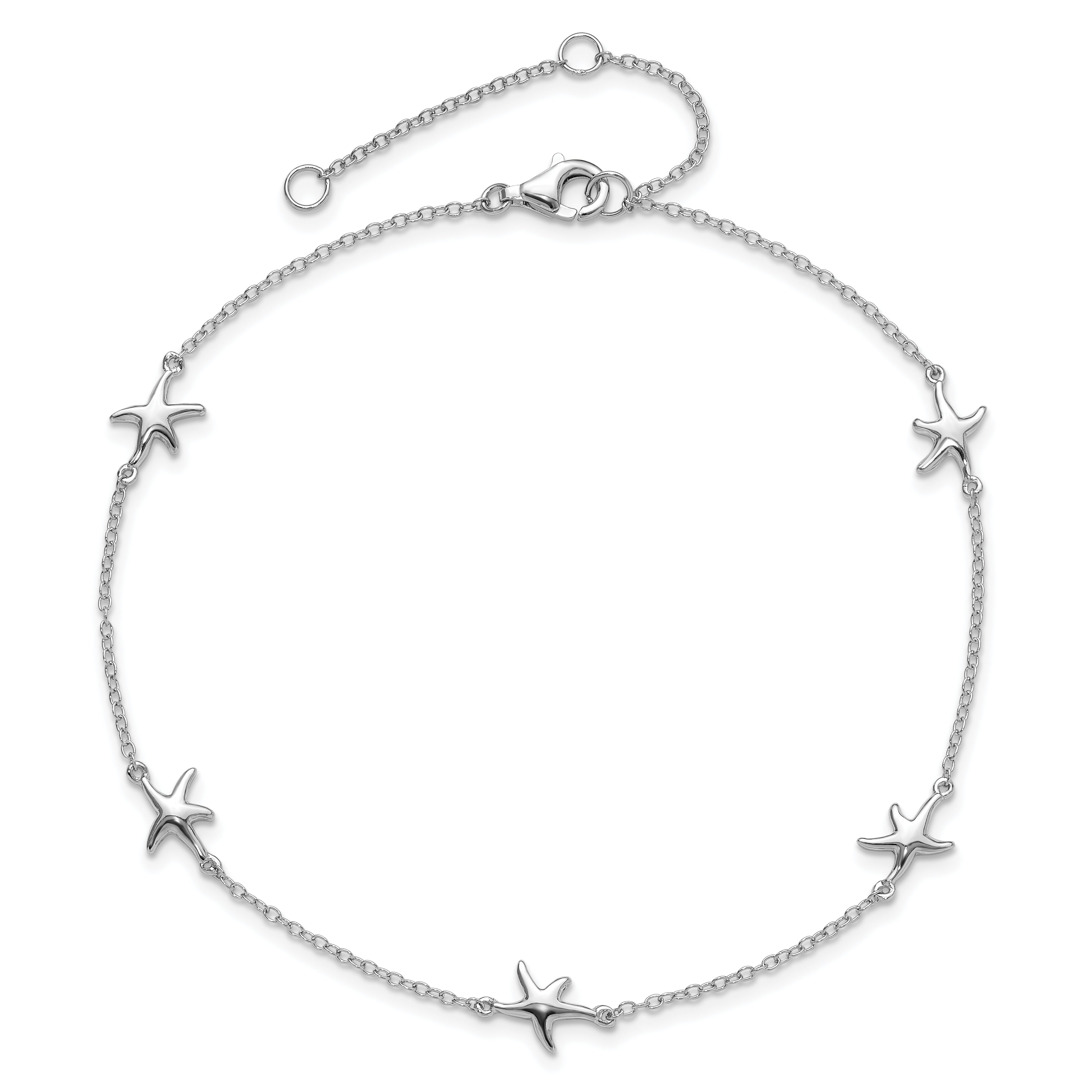 Sterling Silver Rhodium-plated Starfish 9 inch with a 2 inch extention Anklet