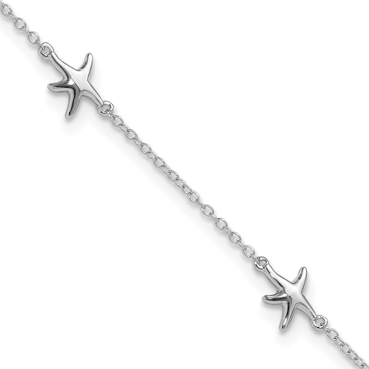 Sterling Silver Rhodium-plated Starfish 9 inch with a 2 inch extention Anklet