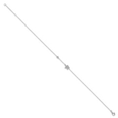 Sterling Silver Rhodium-plated CZ Turtle 9 inch with a 2 inch extention Anklet