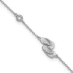 Sterling Silver Rhodium-plated Polished CZ Flip Flops 9 inch with a 2 inch extention Anklet