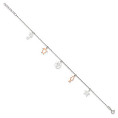 Sterling Silver Rose-tone Seashore Dangles 9in Plus 1in Ext. Anklet