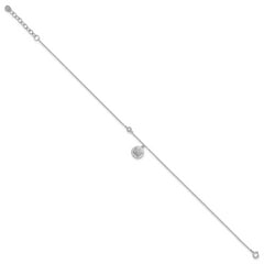 Sterling Silver Rhodium-plated CZ and Sand Dollar 9in Plus 1in Ext. Anklet