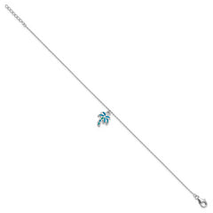 Sterling Silver Rhodium-plated Created Opal Palm Tree 9 inch with a 1 inch extention Anklet