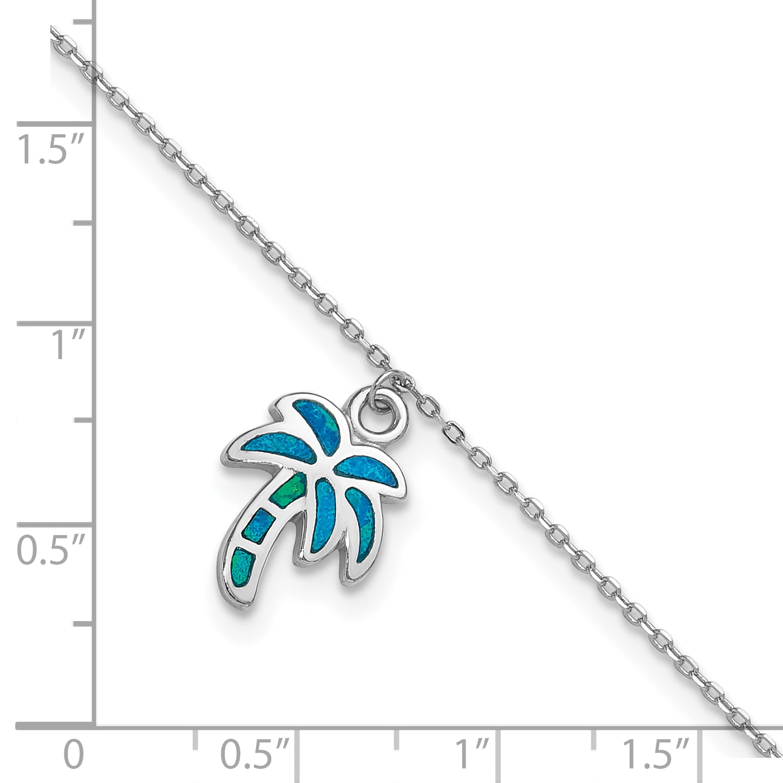 Sterling Silver Rhodium-plated Created Opal Palm Tree 9 inch with a 1 inch extention Anklet