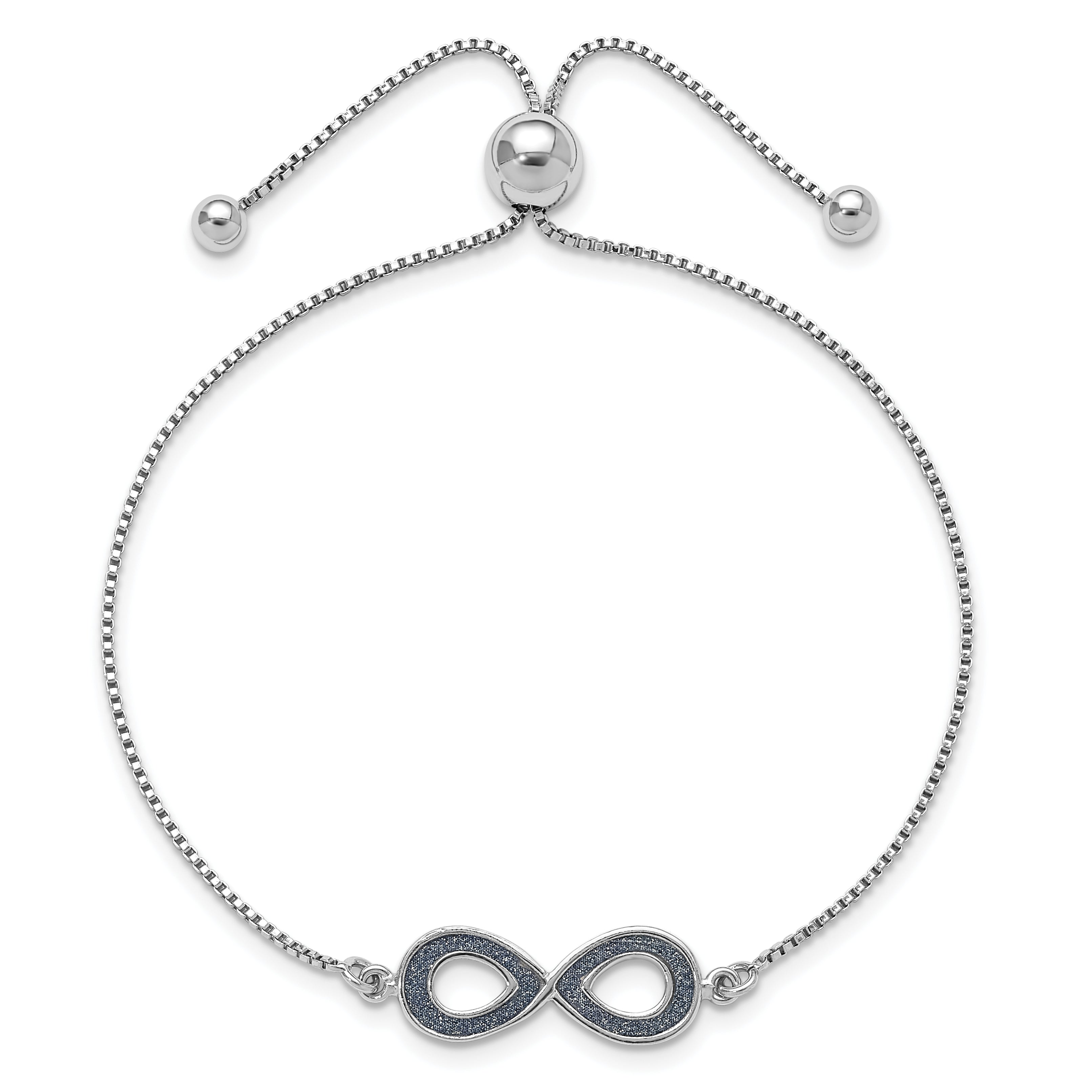 Sterling Silver Rhod-pltd Glitter Infused Infinity Adjustable Bracelet