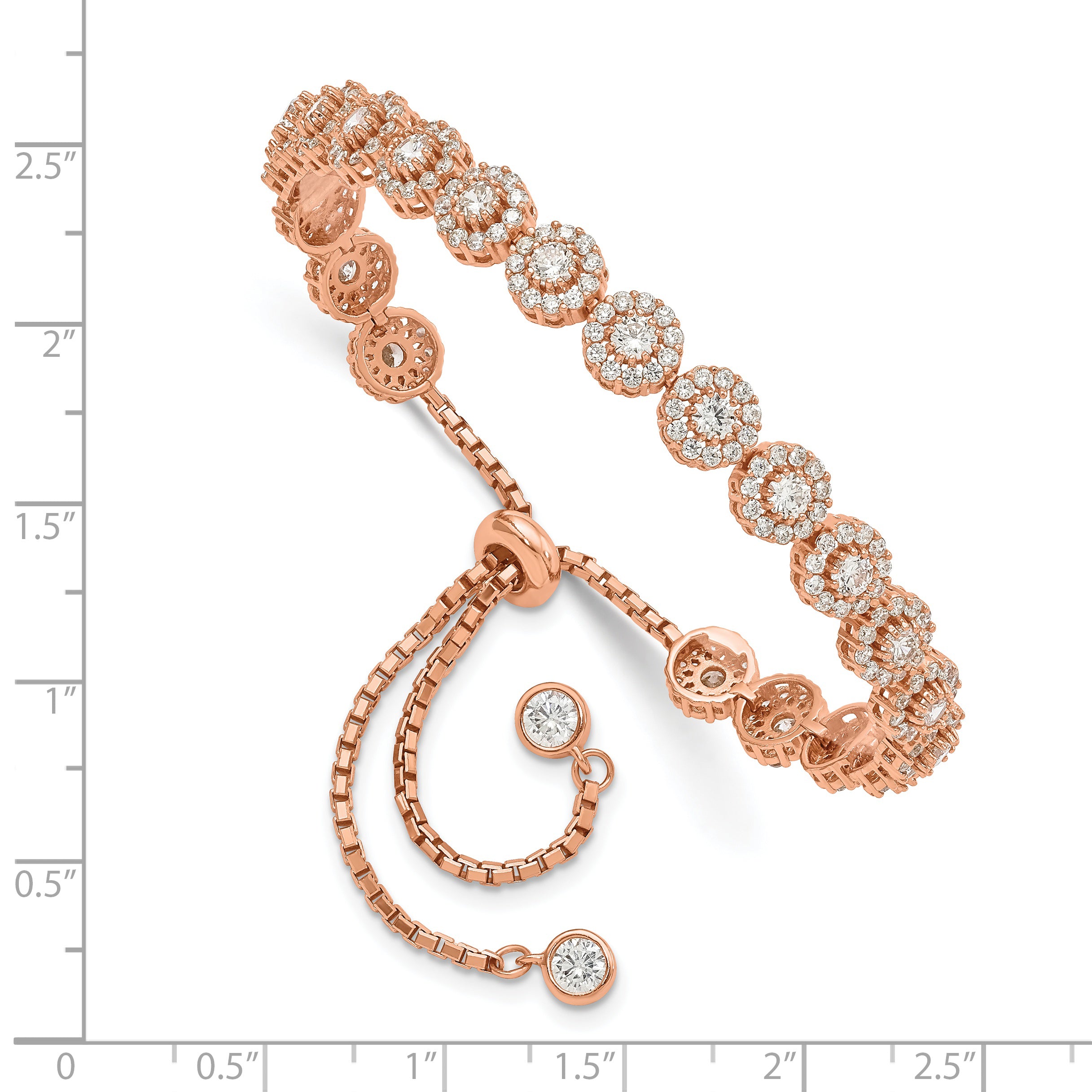 Sterling Silver Rose-tone CZ Halo Adjustable Bracelet