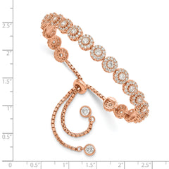 Sterling Silver Rose-tone CZ Halo Adjustable Bracelet