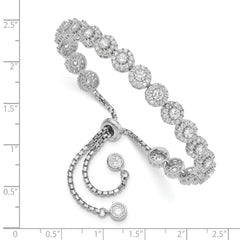 Sterling Silver Rhodium-plated CZ Halo Adjustable Bracelet