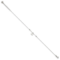 Sterling Silver Rhodium-plated Clover Dangle 9in w/1in ext Anklet